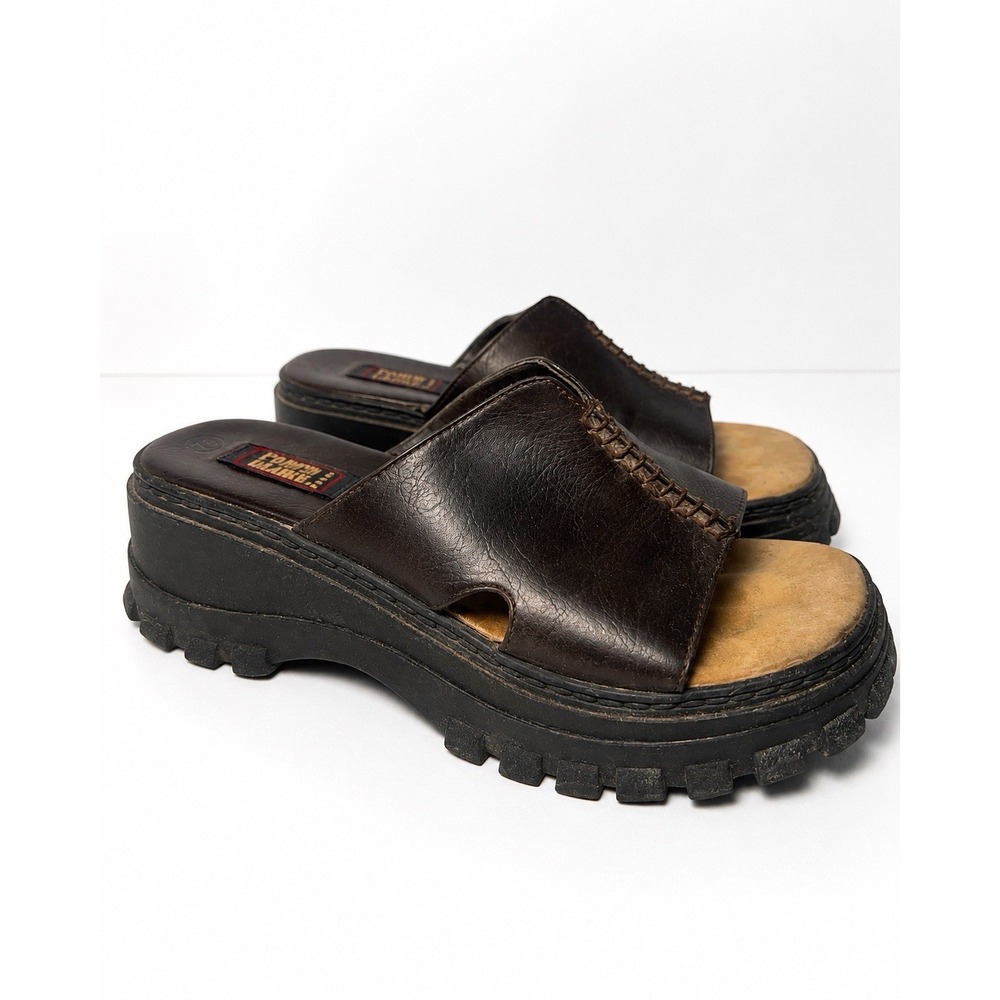 Y2K 90s Chunky Platform Lug Slide VTG Faded Glory Wedge Sandals Women's Sz 7.5